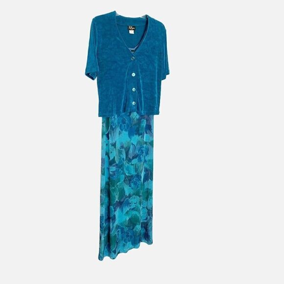 80s/90s KLG & Co. Vintage Midi Dress Button Short Sleeve Cardigan Size Small - Picture 2 of 12